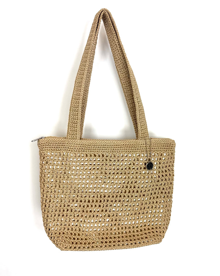 Almond and Gold Metallic Crochet Tote Bag