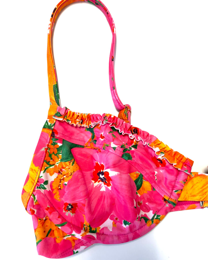Pink and Orange Hibiscus Bikini Top - Size 2/4