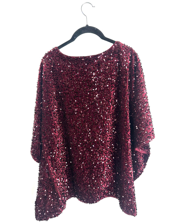 Burgundy Sequin Shawl Top - Size 6/8