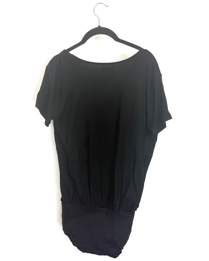 Draped Black V-Neck Bodysuit - Size 4/6