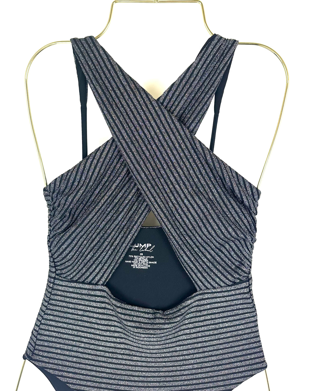 Metallic Black Halter One Piece Swimsuit -  XS