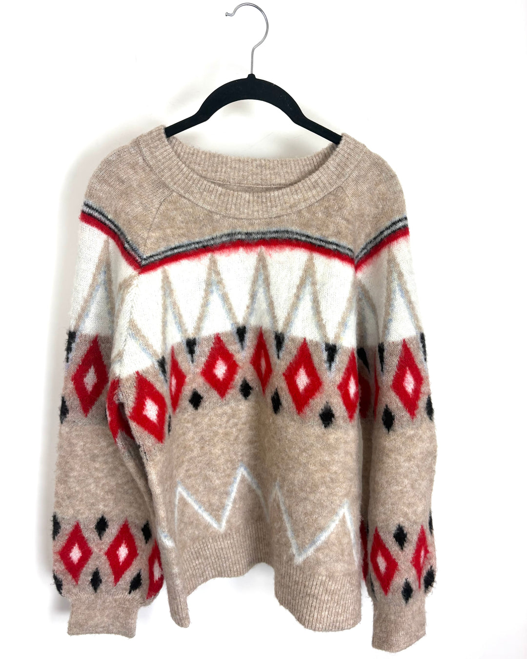 Beige Red Diamond Pattern Sweater - Size 6/8
