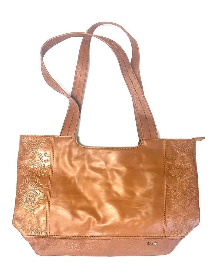 Tan Leather Embossed Shoulder Bag