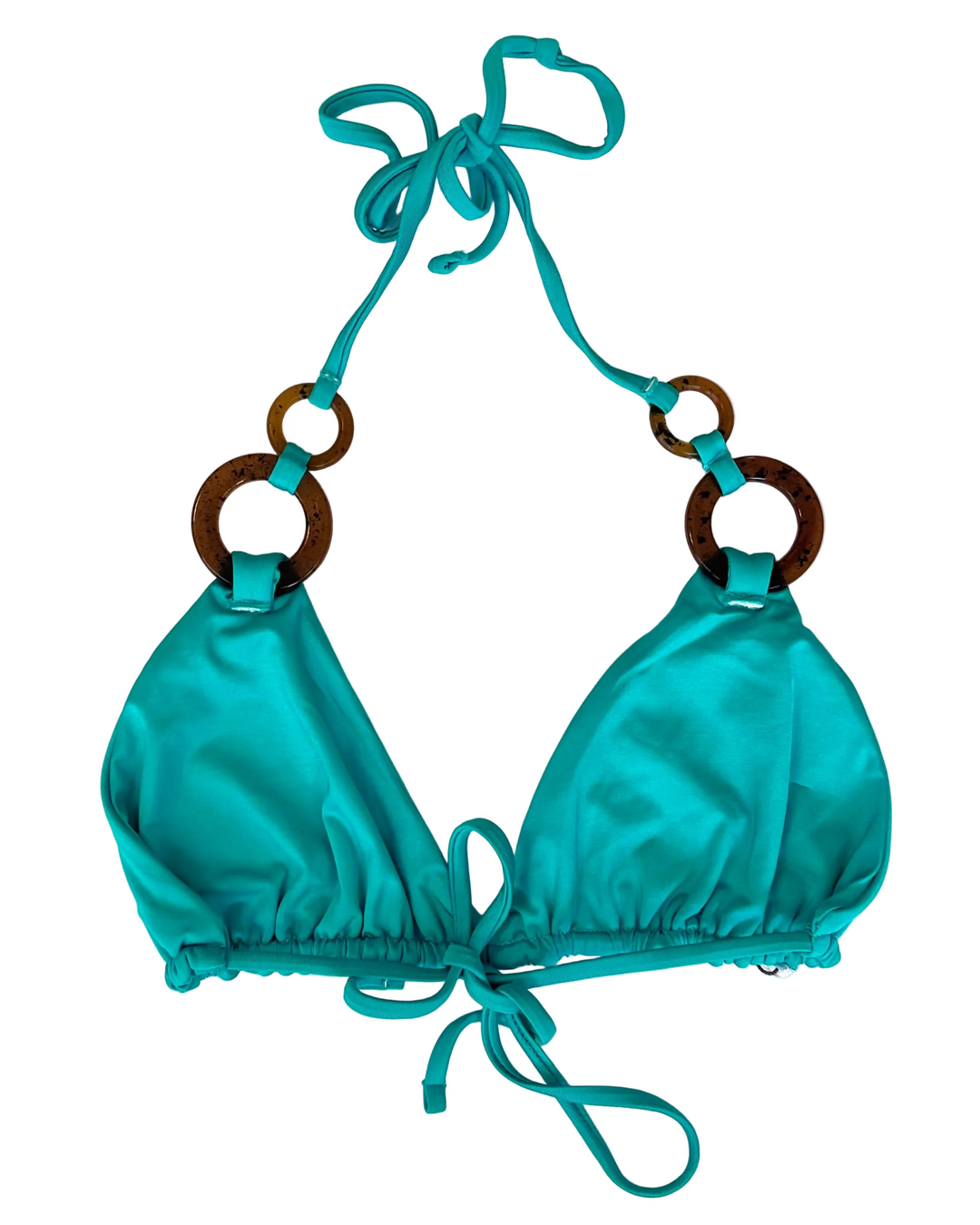 Bright Teal Triangle Ring Bikini Top - Medium
