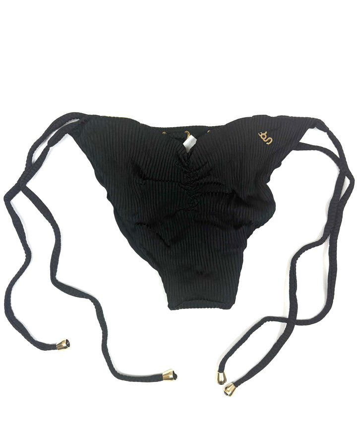 Black Ribbed & Gold String Bikini Bottom - XS - XL