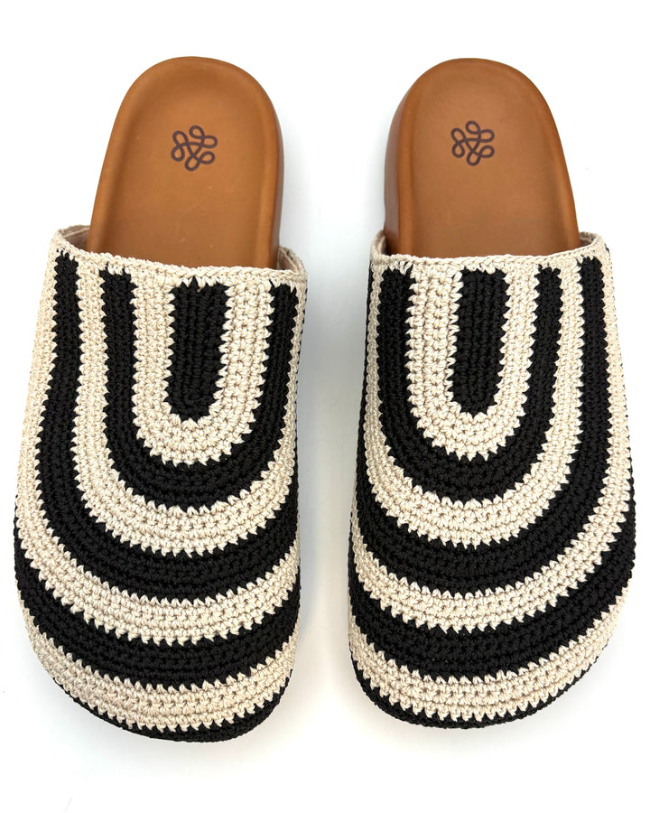 Black & Beige Crochet Clogs -  Size 7, 10, 11