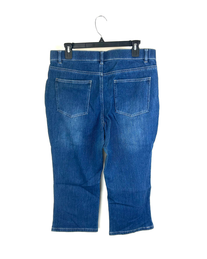 Indigo Wash Capri Button Jeans - Size 12