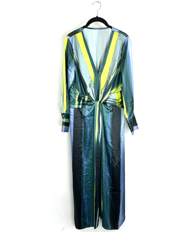 Green Multicolor V-Neck Dress - Medium