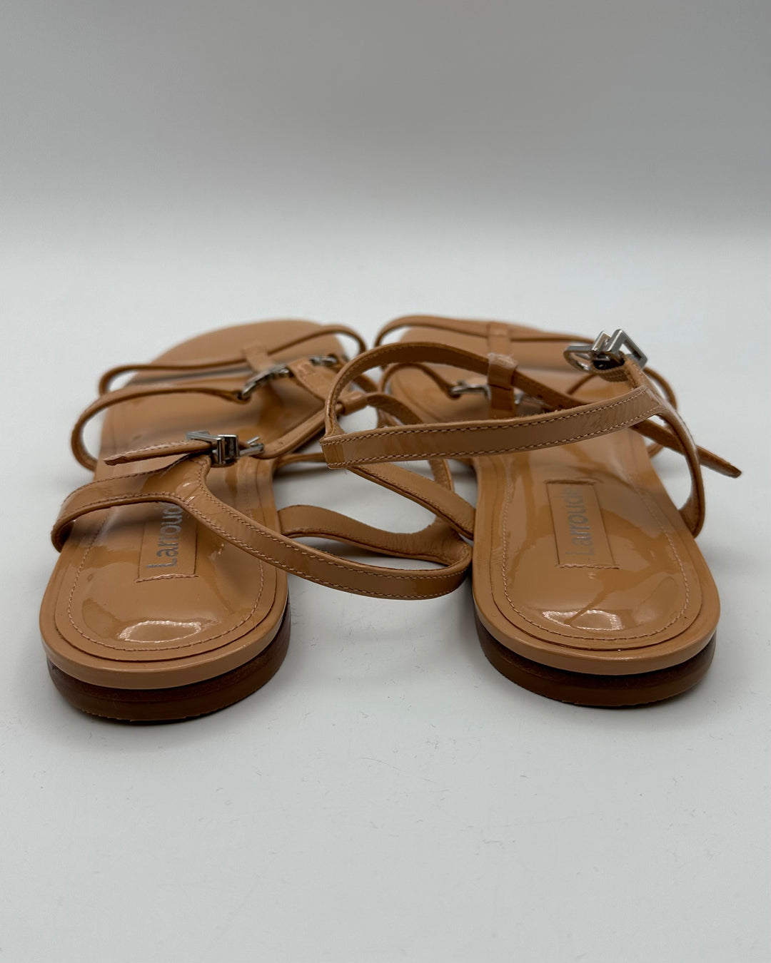 Tan Patent Leather Sandals - Size 6.5
