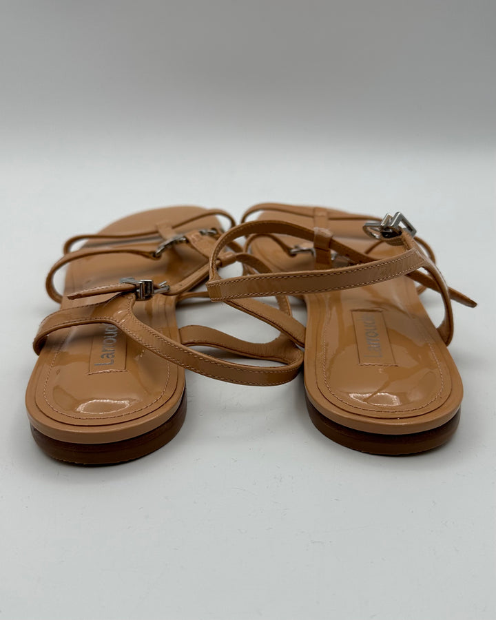 Tan Patent Leather Sandals - Size 6.5