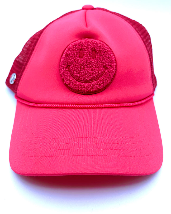 Hot Pink Smiley Face Trucker Hat - One Size