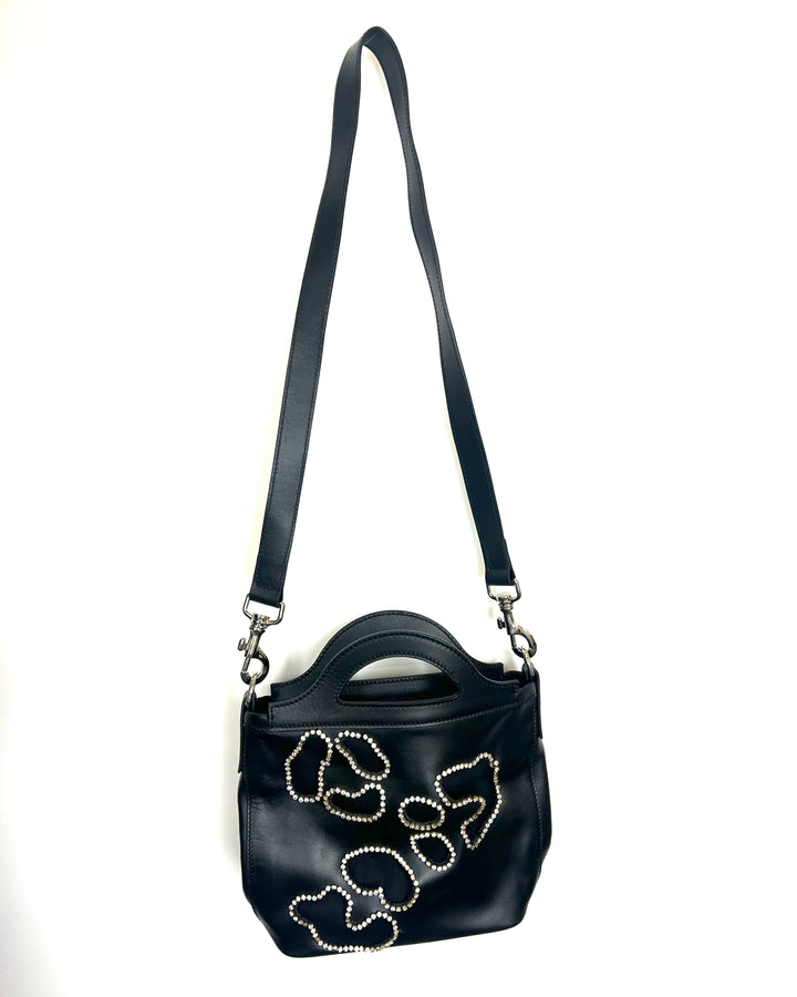 Black Leather Abstract Rhinestone Bag