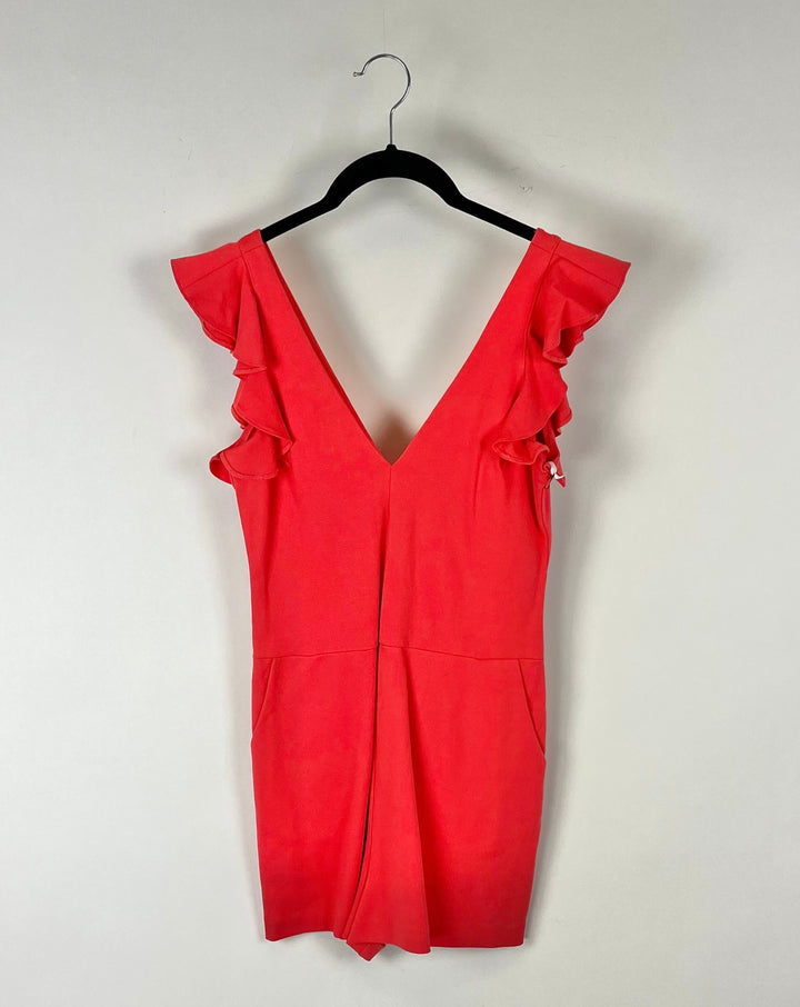 Coral Ruffle Sleeveless Romper - Small