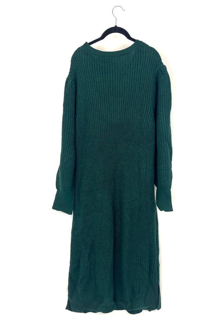 Long Knitted Dark Green Sweater Dress - Extra Large