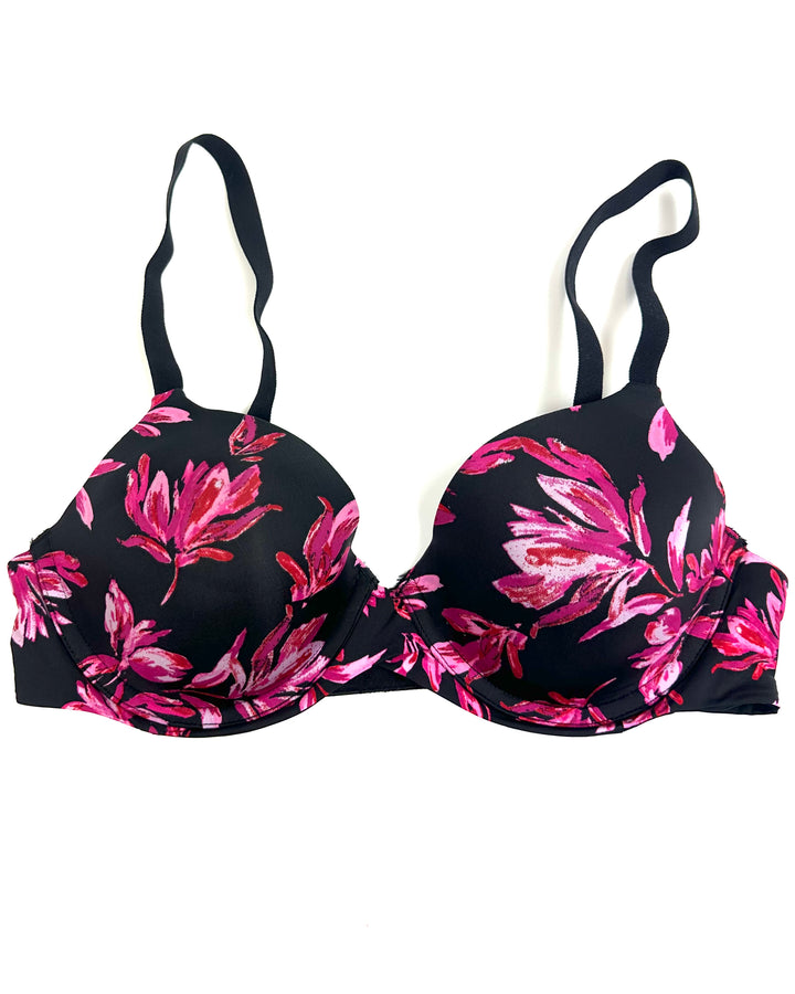 Black and Pink Floral Bra - 34B