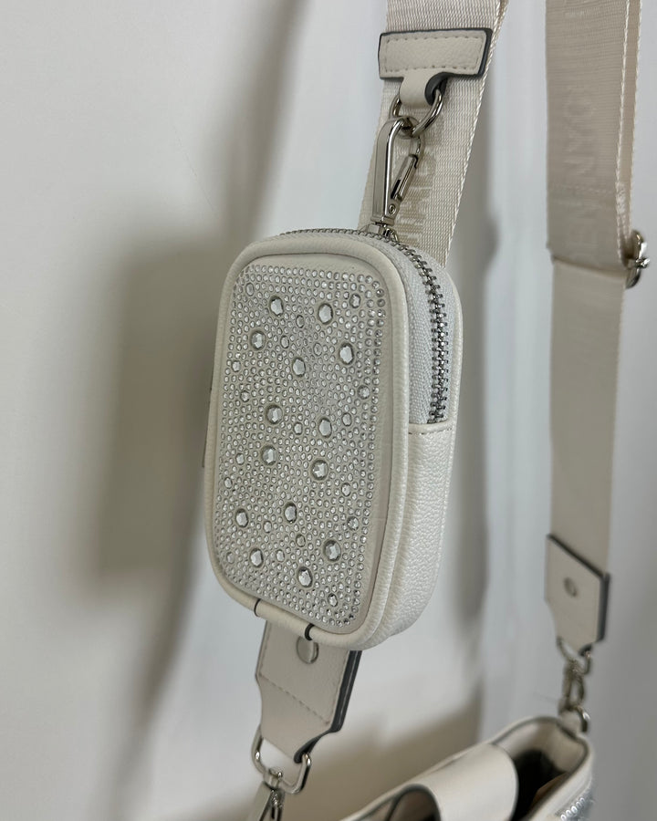 Cream and Silver Rhinestone Bow Bag