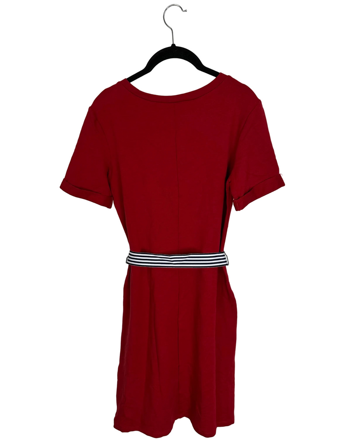 Soft Red Dress With Striped Belt - Size 0-16