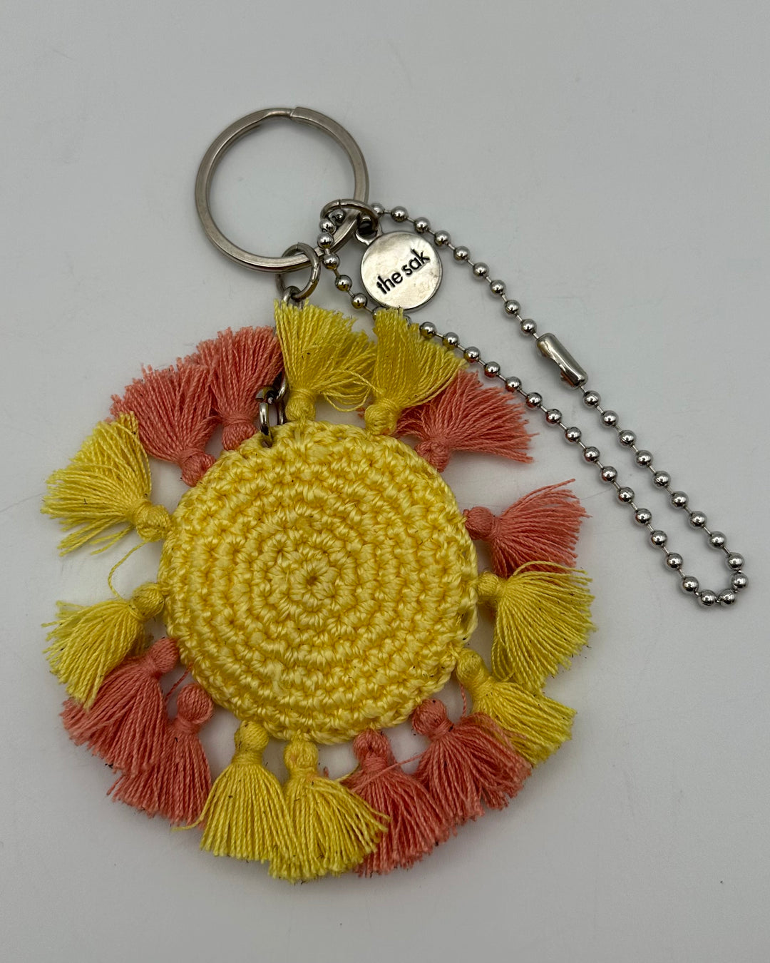 Yellow sun crochet keychain