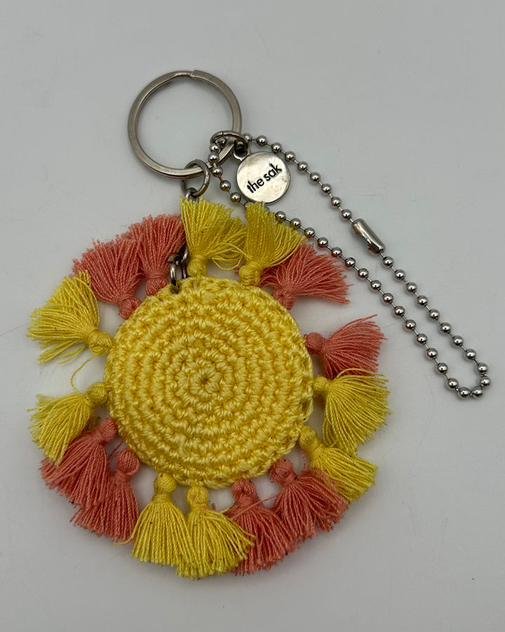 Yellow sun crochet keychain