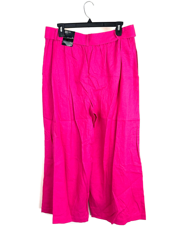 Hot Pink Belted Linen Pants - Size 6/8