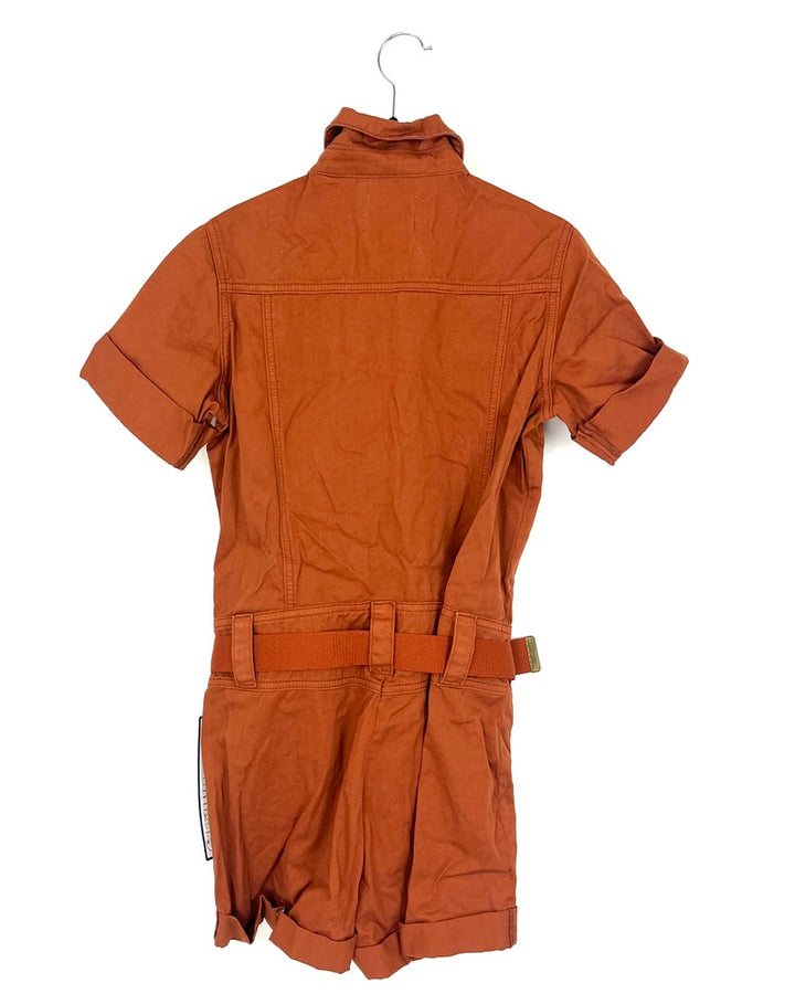 Russet Button-Up Romper With Belt - Size 2/4