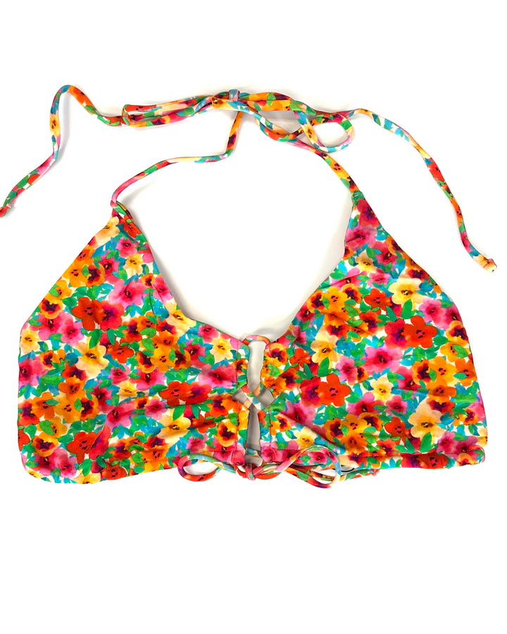 Multi Colored Floral Tie Front Bikini Top - Extra Extra Large