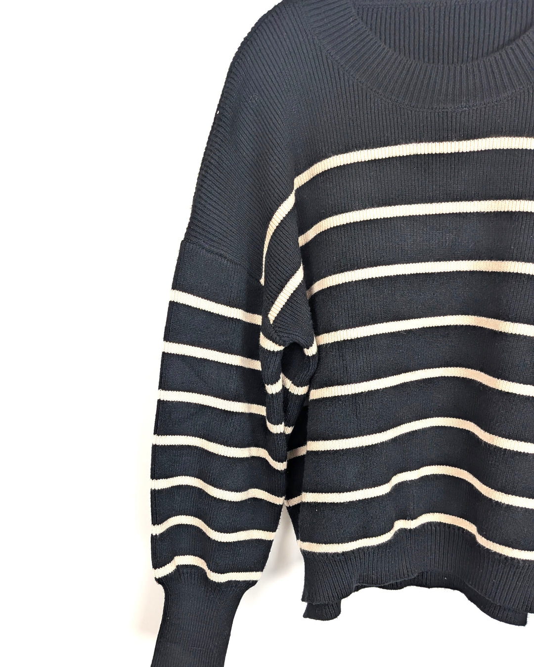 Black Cream Striped Mockneck Sweater - Small