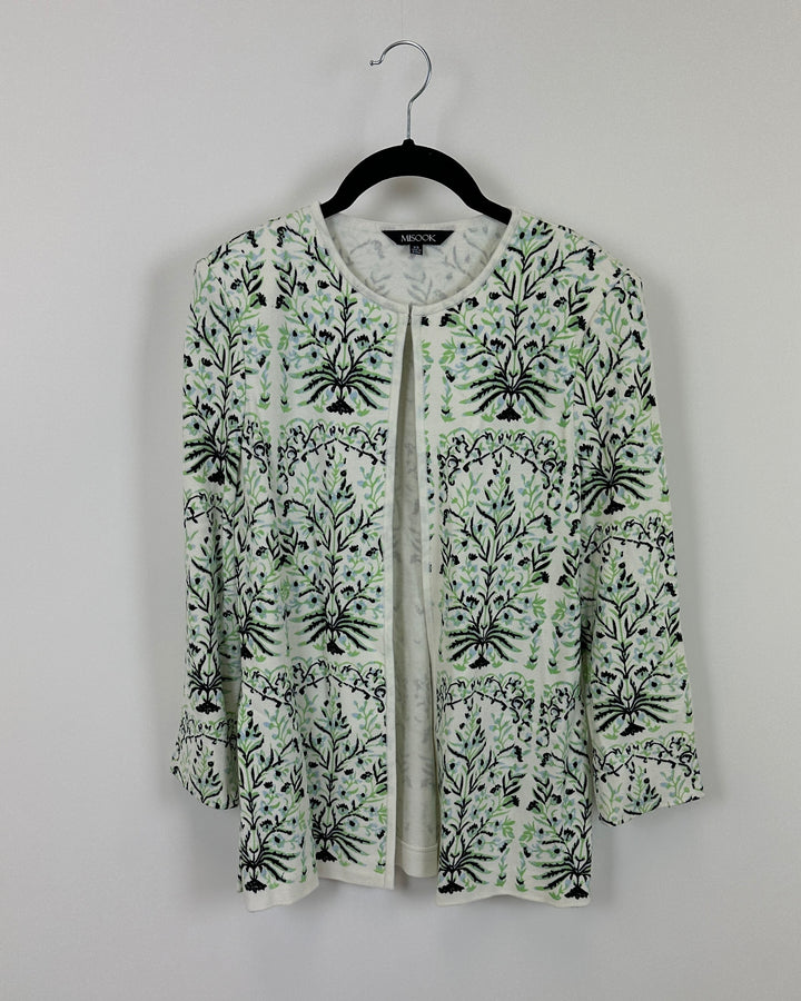 Blue, Green and White Floral Cardigan - Size 2-4