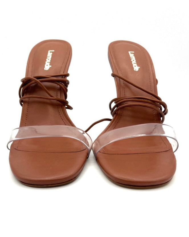 Brown And Clear Lace Up Heel - Size 7