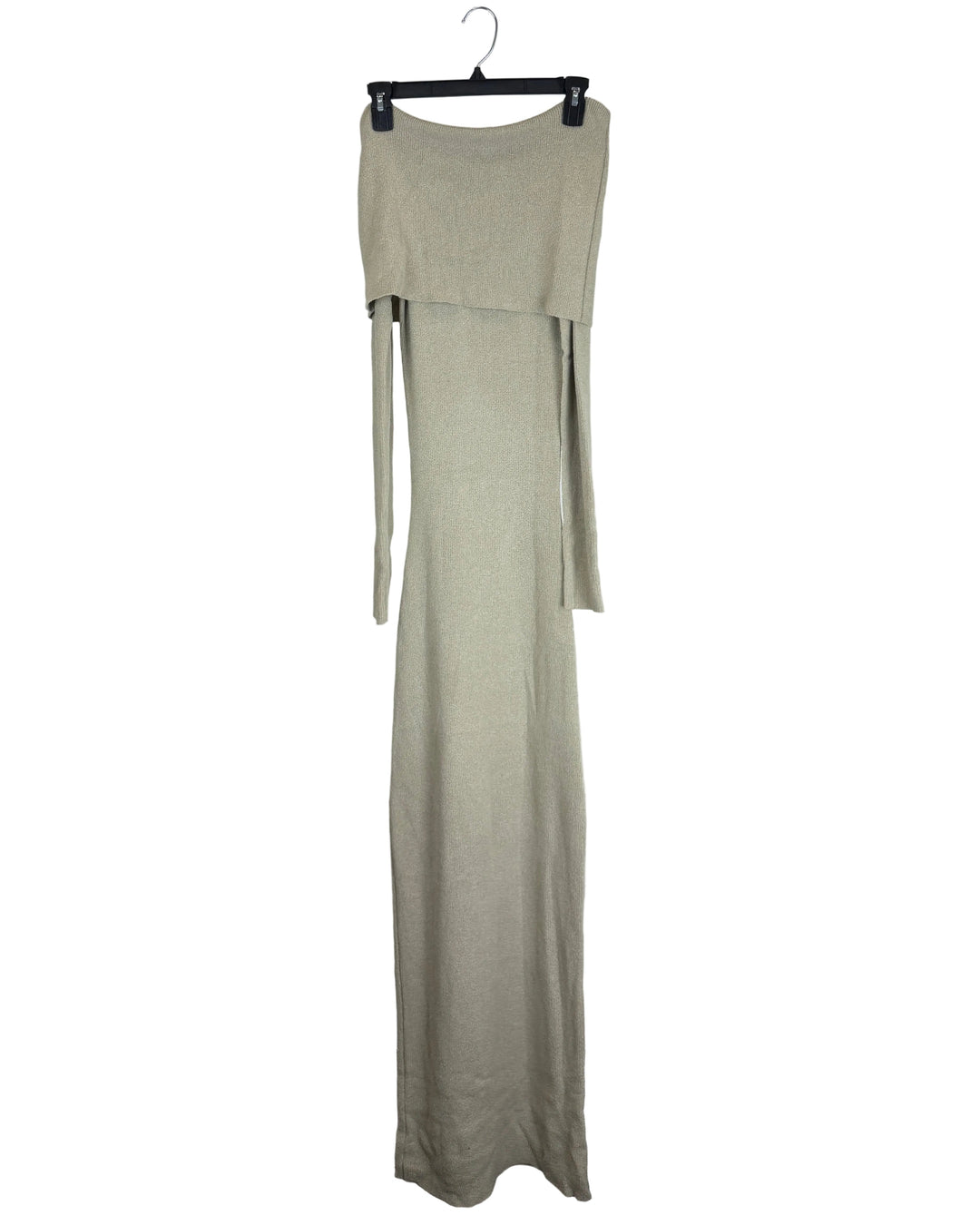 Beige Off Shoulder Fitted Maxi Dress - Size 00/0