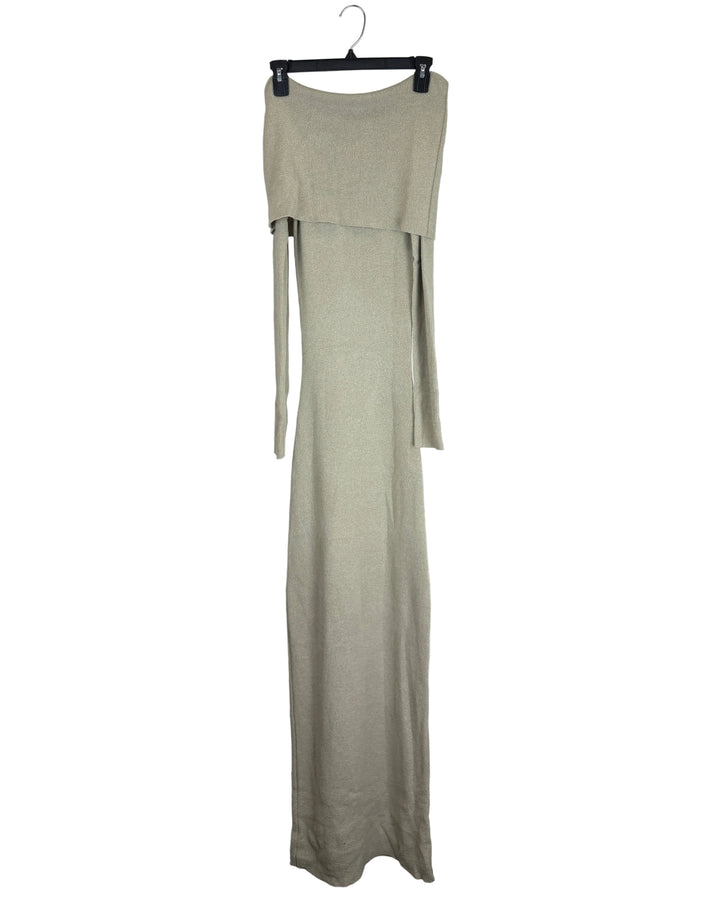 Beige Off Shoulder Fitted Maxi Dress - Size 00/0
