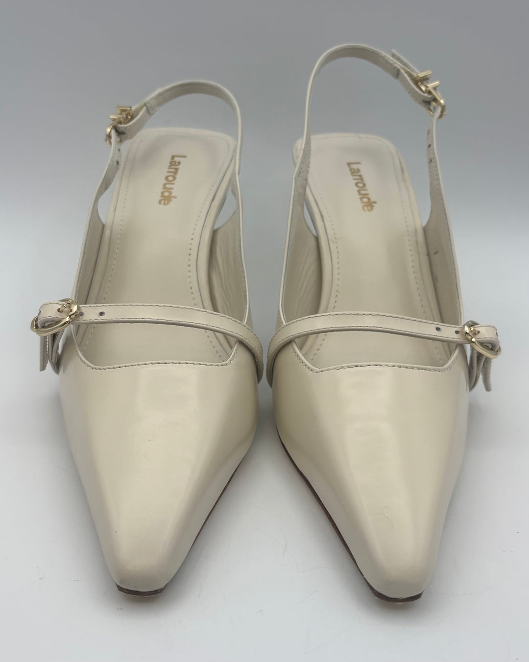 Cream Beige Pointed Kitten Heels - Size 5.5
