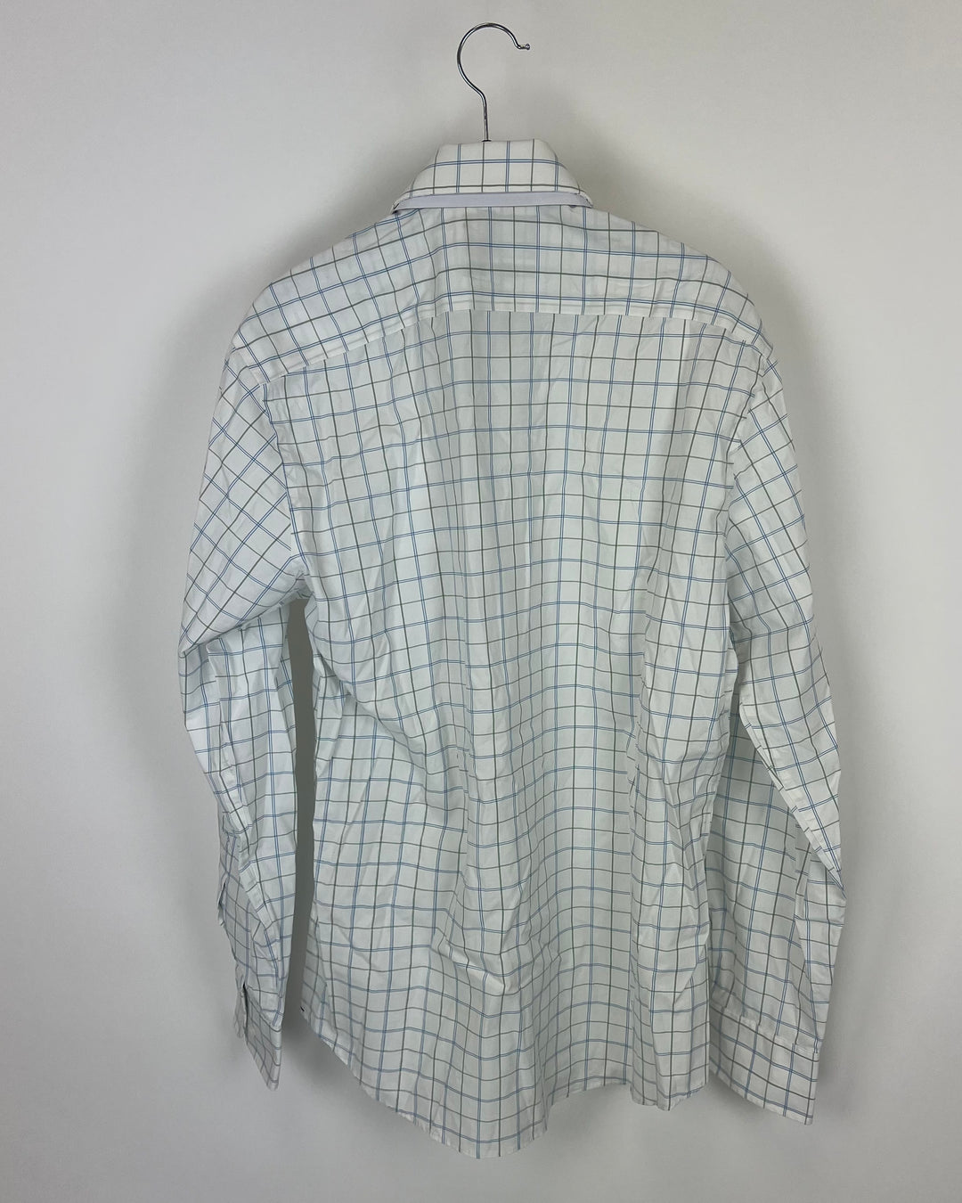 MENS Green and Blue Plaid Long Sleeve Shirt - Slim Fit Medium