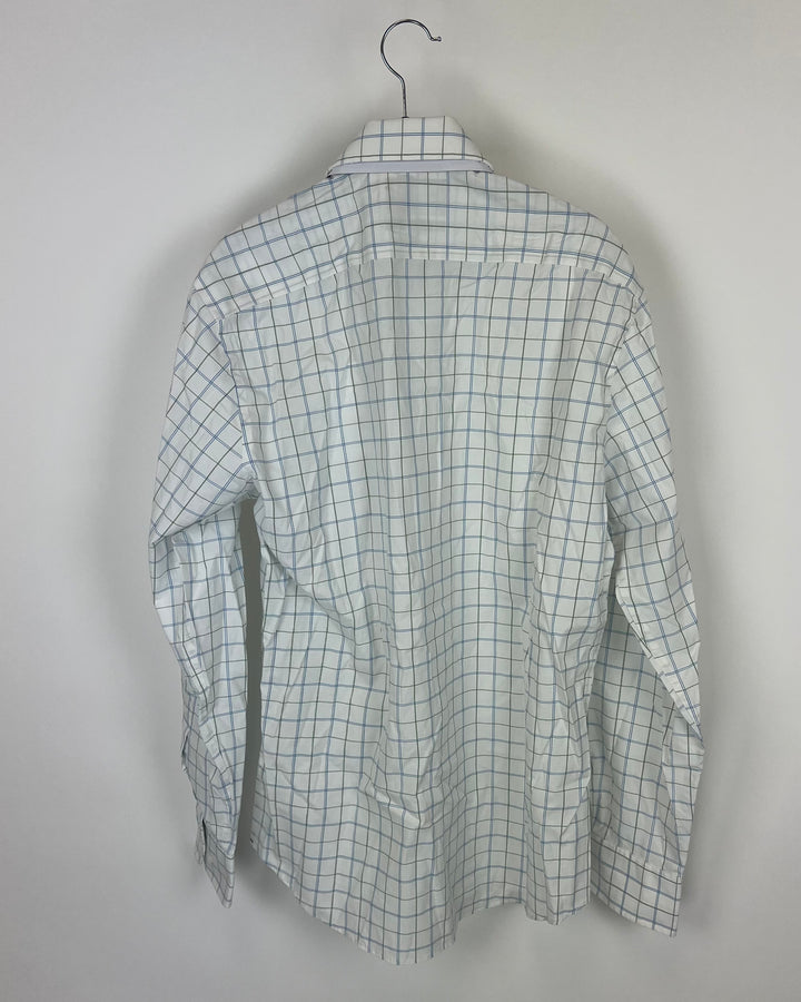 MENS Green and Blue Plaid Long Sleeve Shirt - Slim Fit Medium