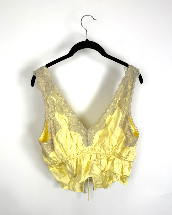 Macaroon Yellow Front Tie Lace Top - 0/2