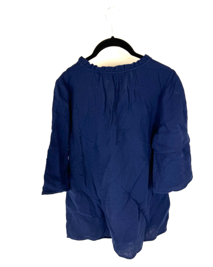 Navy Blue Floral Embroidered Top - Size 6/8