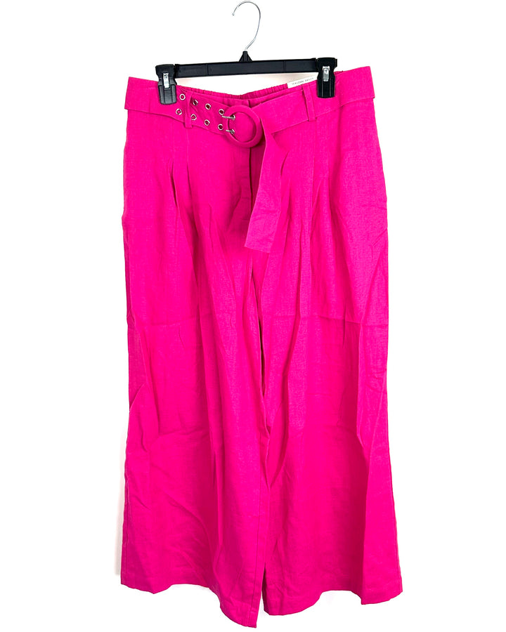 Hot Pink Belted Linen Pants - Size 6/8