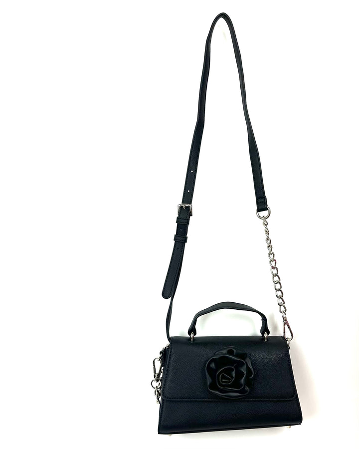 Black Leather Bag With 3D Flower