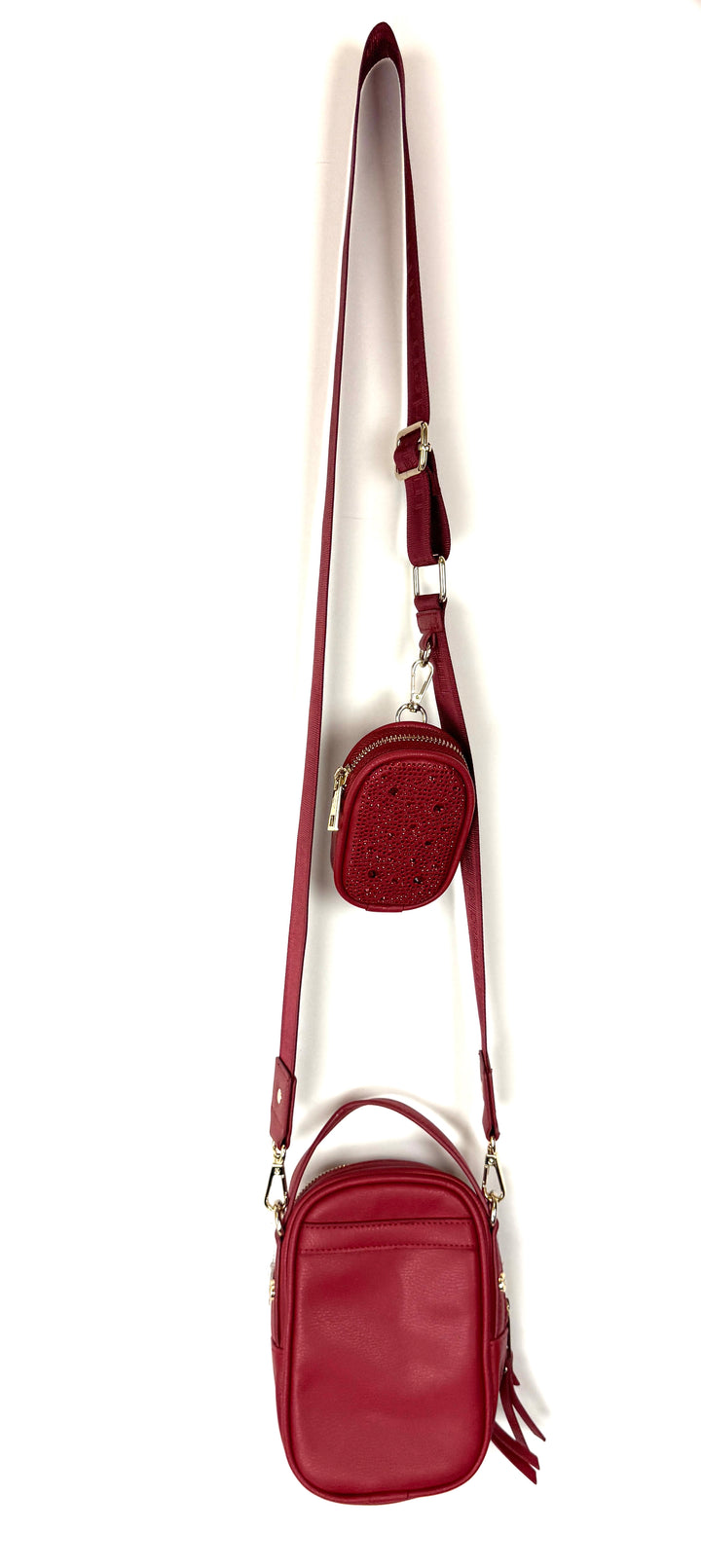 Red Faux Leather Crossbody Bag With Handle