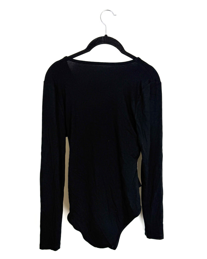 Black Long Sleeve Detail V neck Bodysuit - Size 2/4