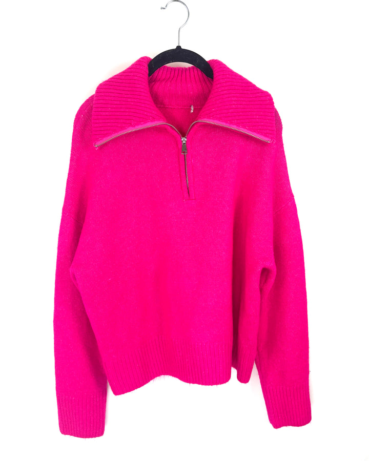 Hot Pink Quarter Zip Sweater - Medium
