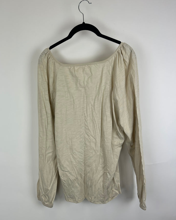 Tan Faux Wrap Long Sleeve Top - Size 14/16