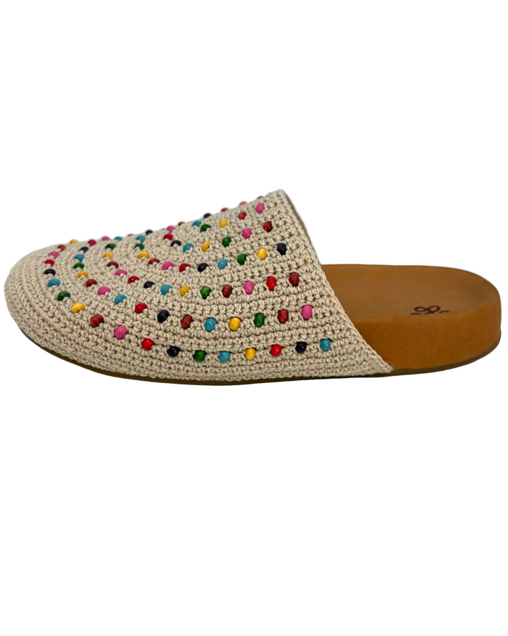 Light Tan Crochet Colorful Bead Clogs - Size 7, 8, 9, 10, 11