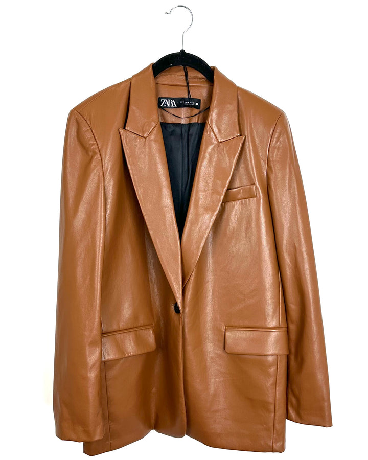 Zara Brown Faux Leather Blazer - Small