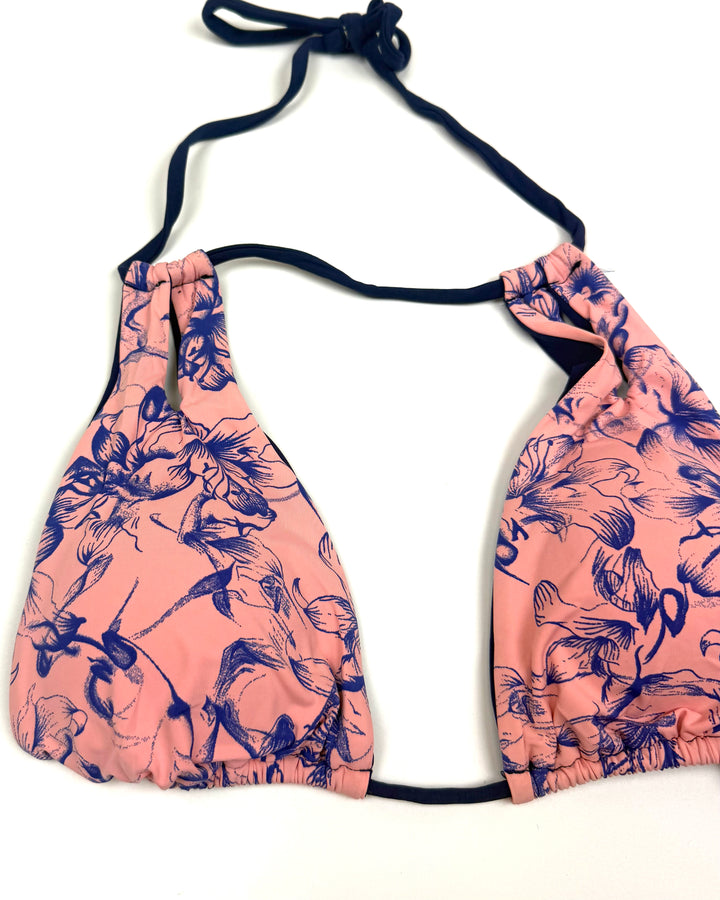 Dusty Pink & Blue Floral Cut Out Bikini Top - Small