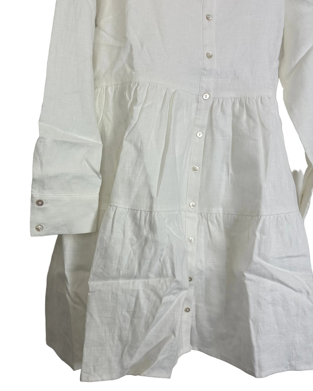long sleeve white linen dress Pure White Linen Dress
