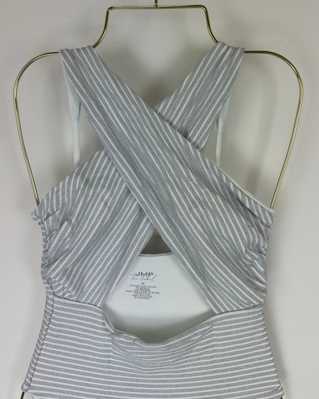 Metallic Silver Halter One Piece Swimsuit -  XS, S, XXL, XXXL