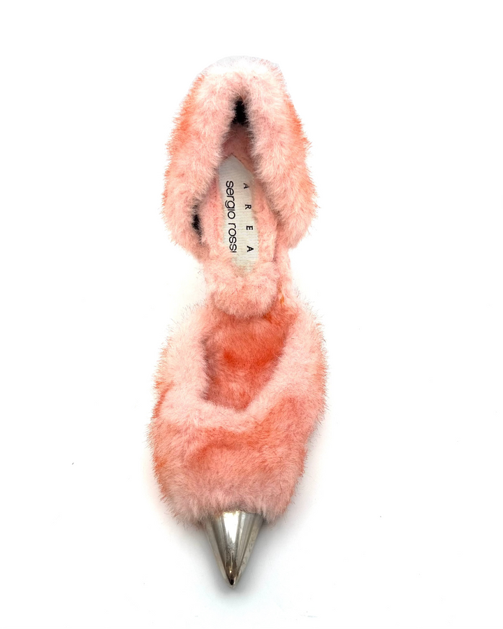 Peach and Silver Faux Fur Heels - Size 39