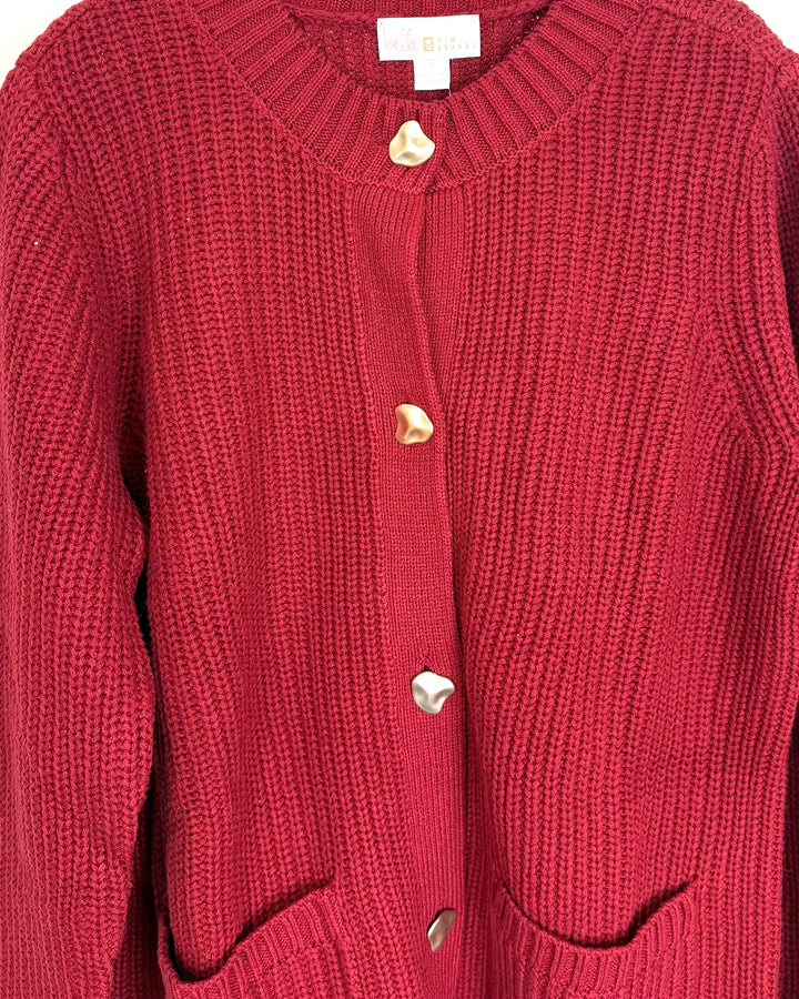 Red Cardigan with Gold Buttons - Small