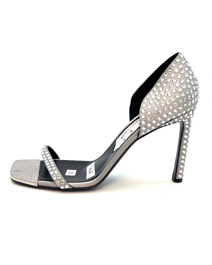 Silver Satin Crystal Heels - Size 39